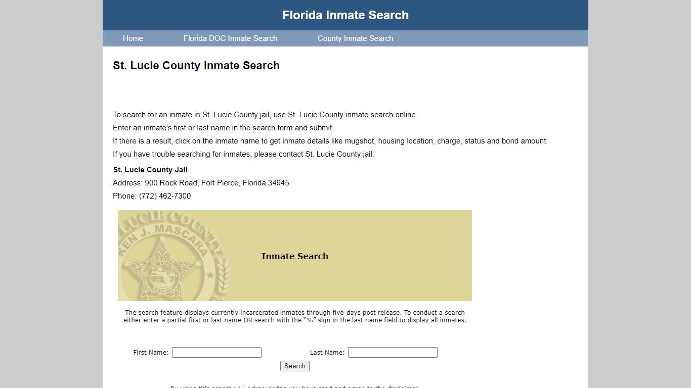 St. Lucie County Jail Inmate Search