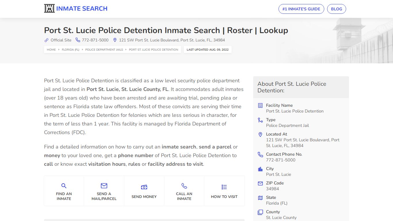 Port St. Lucie Police Detention Inmate Search | Roster ...
