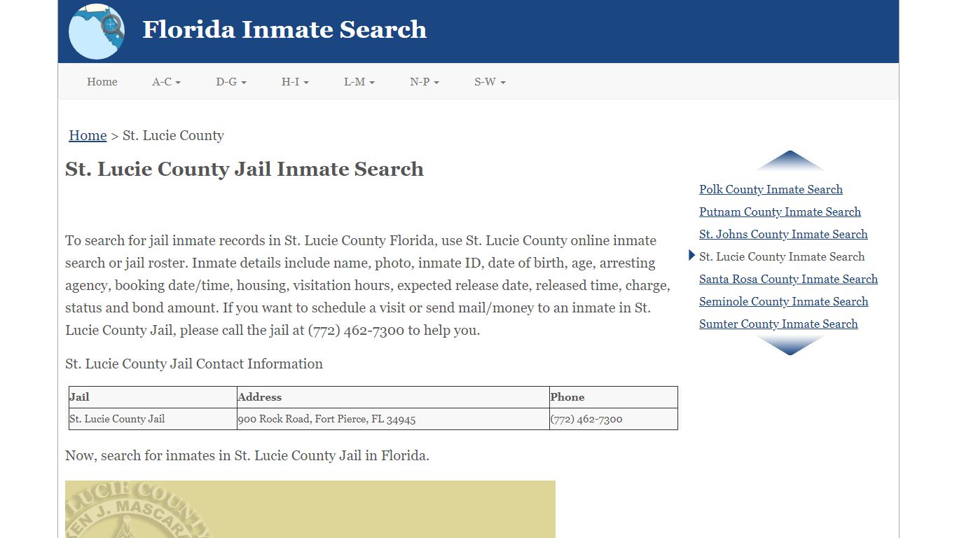 St. Lucie County FL Jail Inmate Search